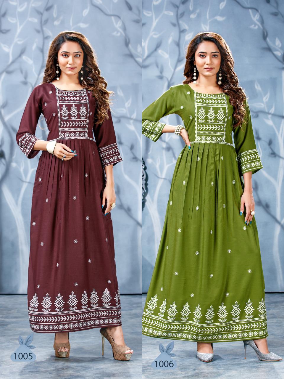 Trendy Sahi 1001 Rayon Printed Long Kurti Fancy Ethnic Wear Collection